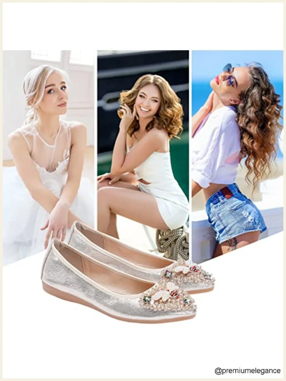 Women's Rhinestone Ballet Flats Foldable Sparkly Slip On Wedding Shoes Leather